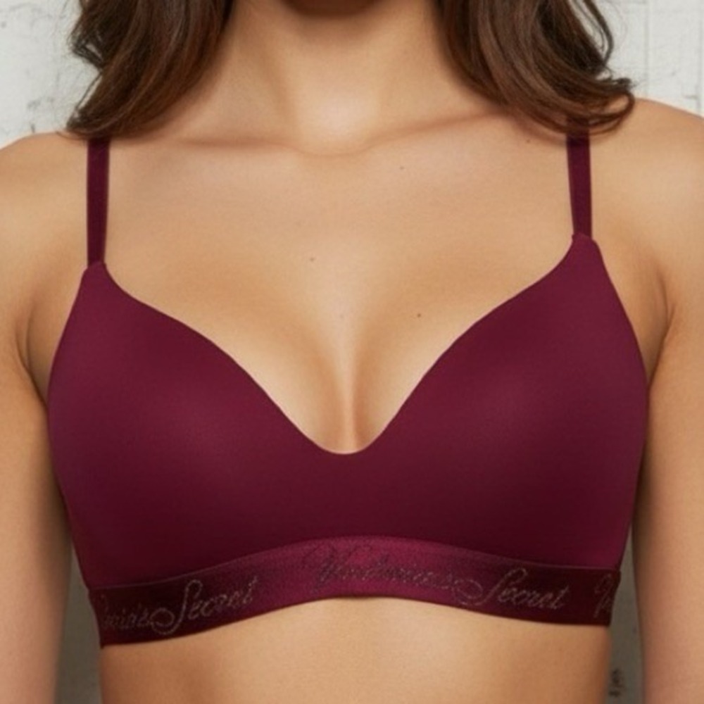 Victoria's Secret T-Shirt Lace Racerback Wireless Bra Burgundy Glam Size 32DD